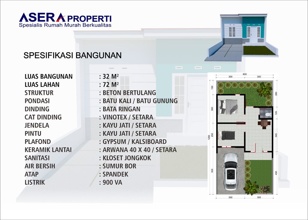 foto denah rumah tipe 32/72 perumahan ASERA PERMAI TAHAP II