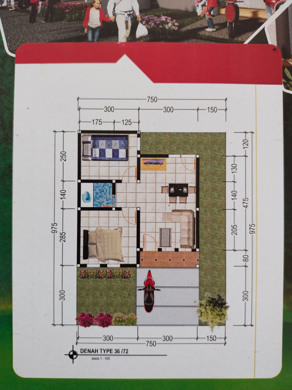 foto denah rumah tipe 36/72 perumahan Graha Naya Pringrejo