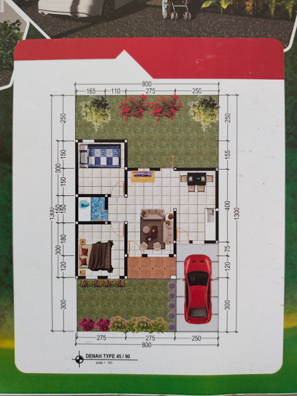foto denah rumah tipe 45/90 perumahan Graha Naya Pringrejo