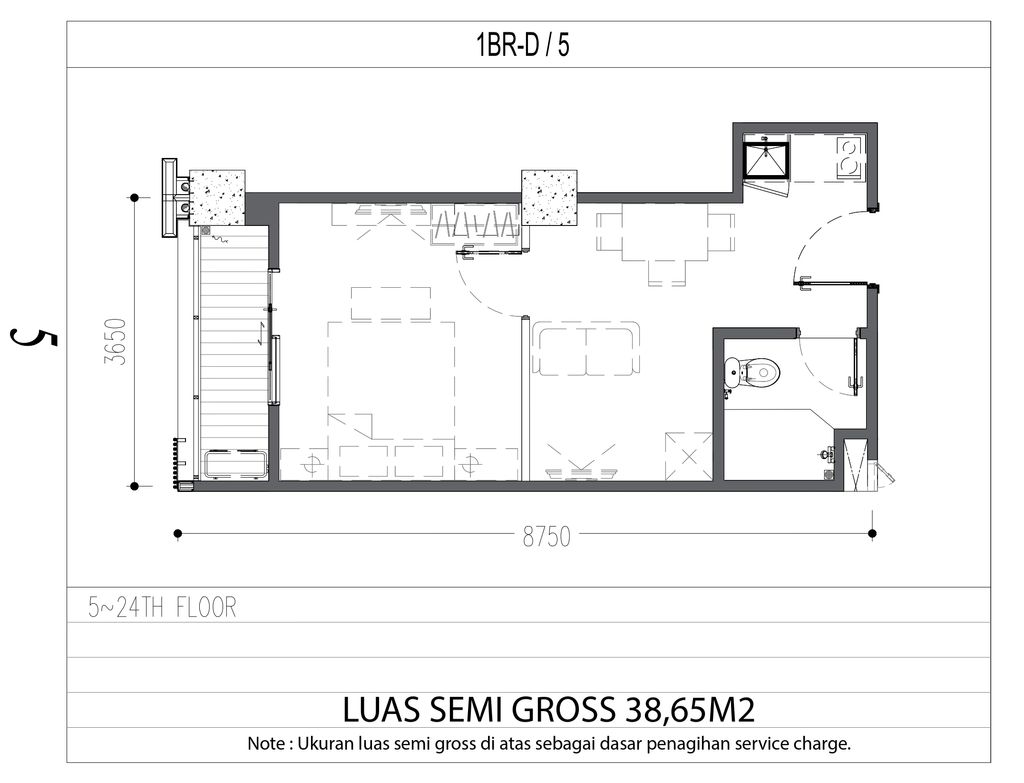 foto denah rumah tipe 1 BR D perumahan APARTEMEN ANWA RESIDENCE