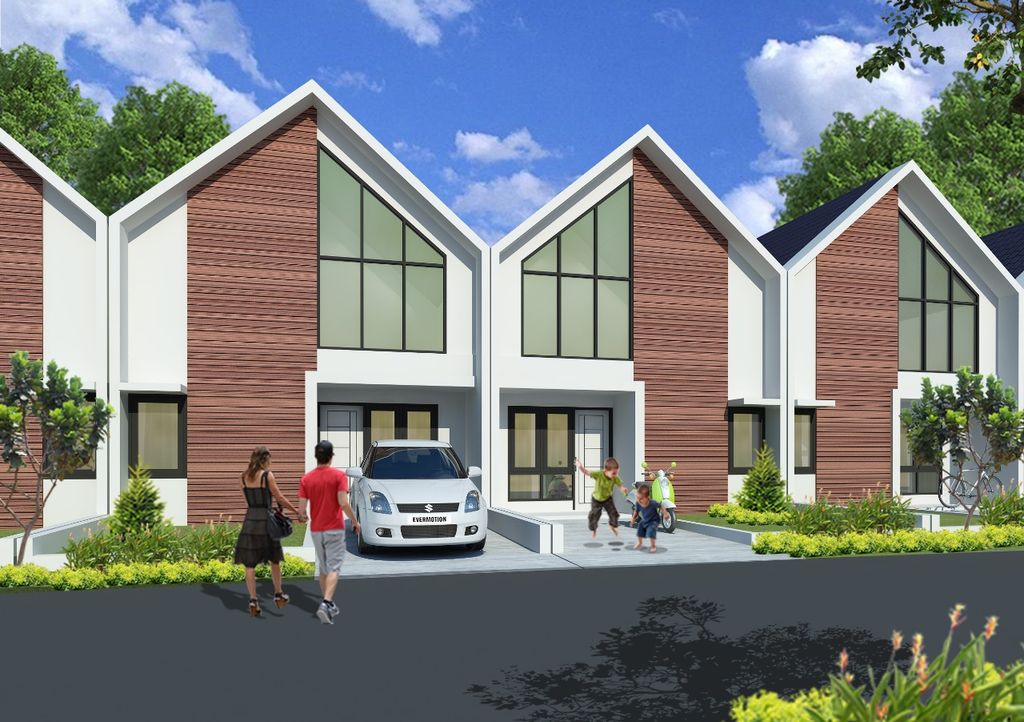 foto tampak rumah tipe GRANDE SKANDINAVIA perumahan RAJEG TERRACE GREEN RESIDENCE