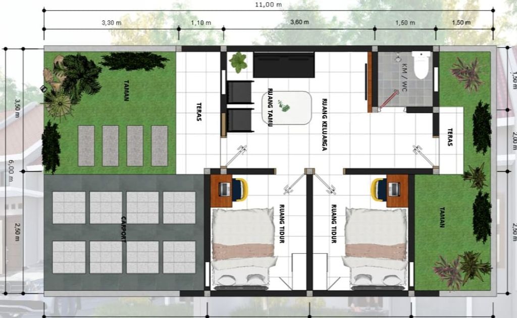 foto denah rumah tipe Bougenville perumahan Graha Utama Gamer