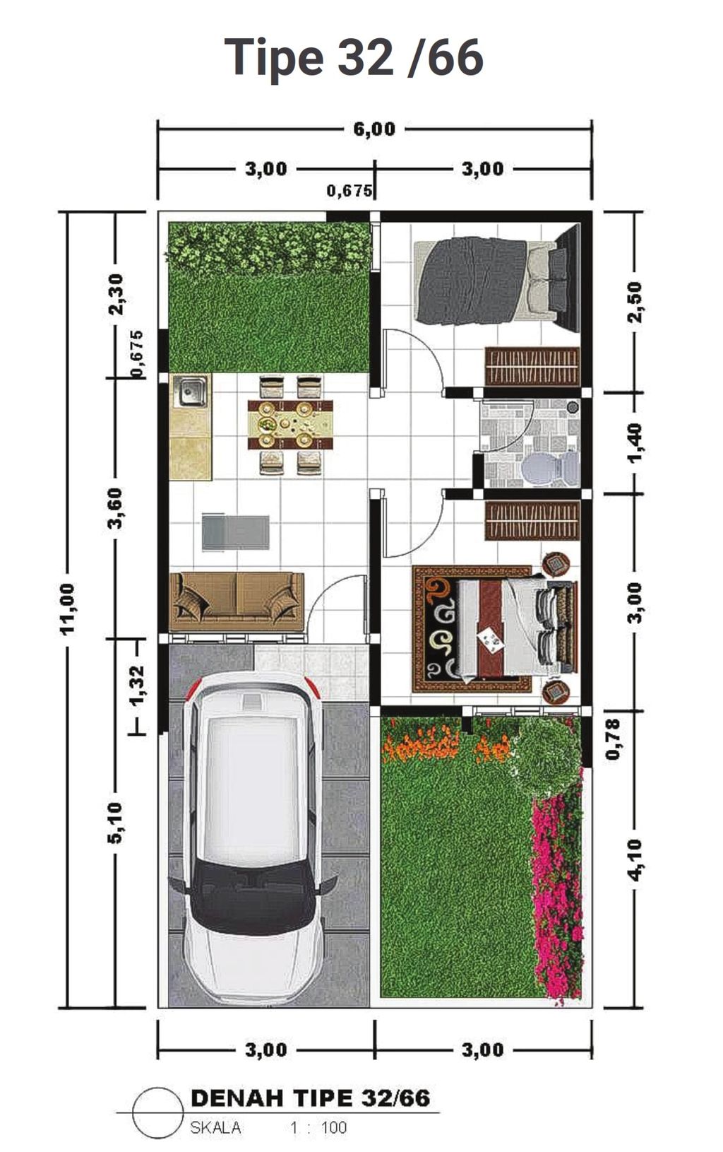 foto denah rumah tipe Tulip 32/66 (383.070.500) perumahan PURI HARMONI PASIRMUKTI PERLUASAN