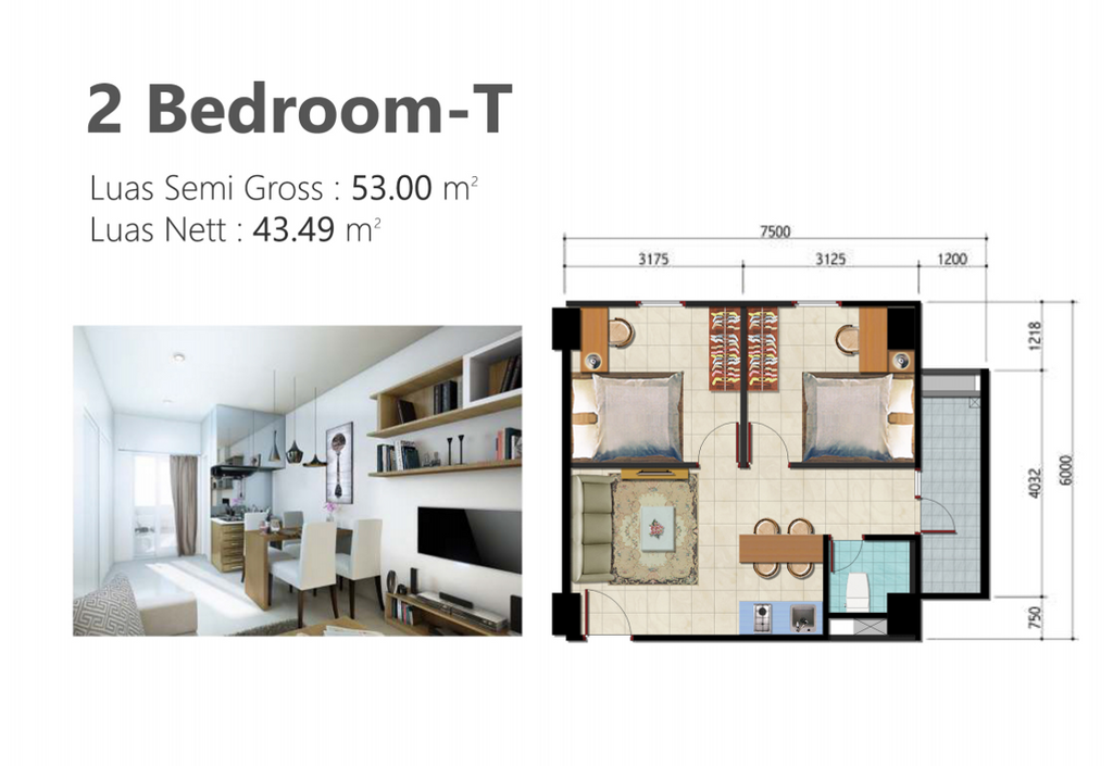 foto denah rumah tipe 2 Bedroom-T perumahan Samesta Sentraland Cengkareng