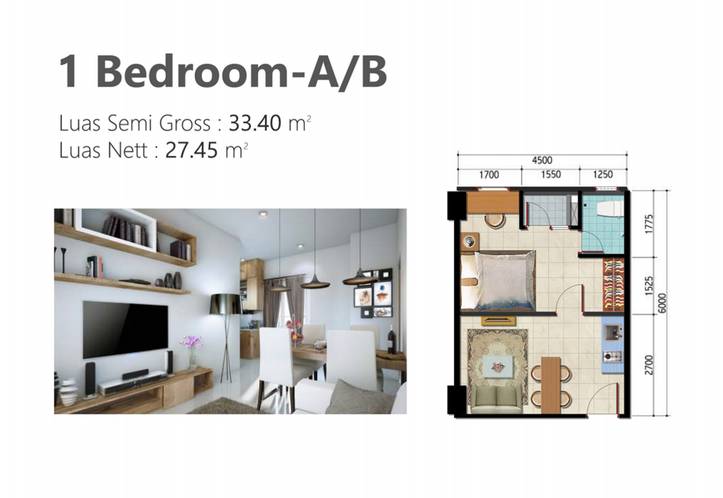 foto denah rumah tipe 1 Bedroom-C perumahan Samesta Sentraland Cengkareng