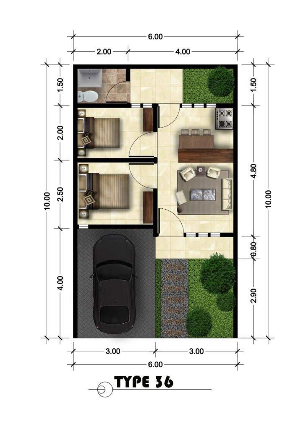 foto denah rumah tipe Emerald,safira,violet 36 perumahan The Royal Salatiga