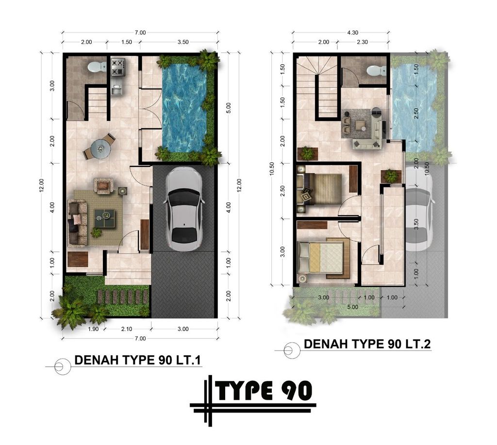 foto denah rumah tipe Evalina-Fairus 90 perumahan The Royal Salatiga