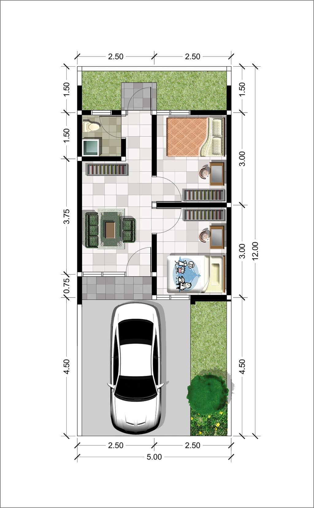 foto denah rumah tipe 30/60 perumahan PERUM. THE QUEEN RESIDENCE