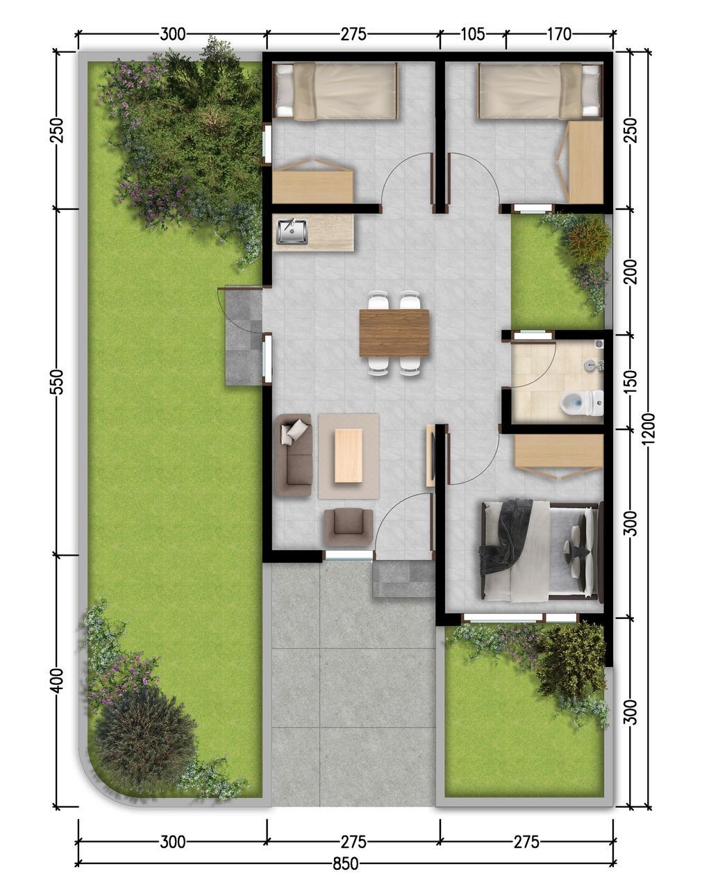 foto denah rumah tipe T44/114 630.000.000 perumahan HARMONI PARK RESIDENCE