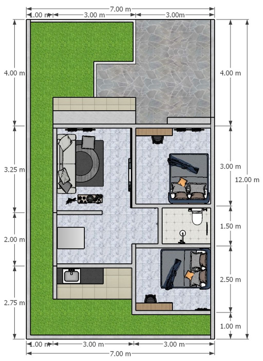 foto denah rumah tipe 36/72 perumahan KIRAMLAND LESTARI