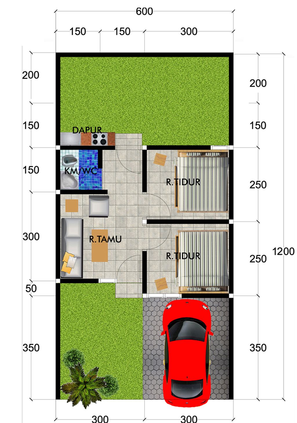 foto denah rumah tipe 30 m2 Luas 77m2 perumahan SUMBERLELE LAND 2
