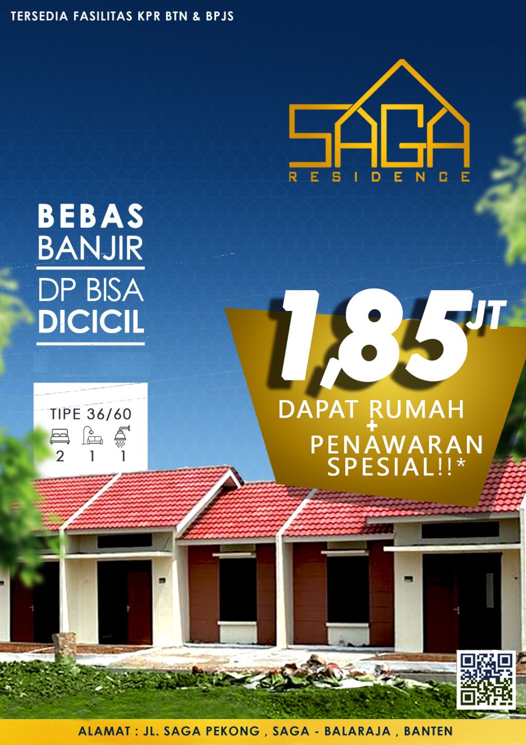 foto tampak rumah tipe 36 perumahan SAGA RESIDENCE