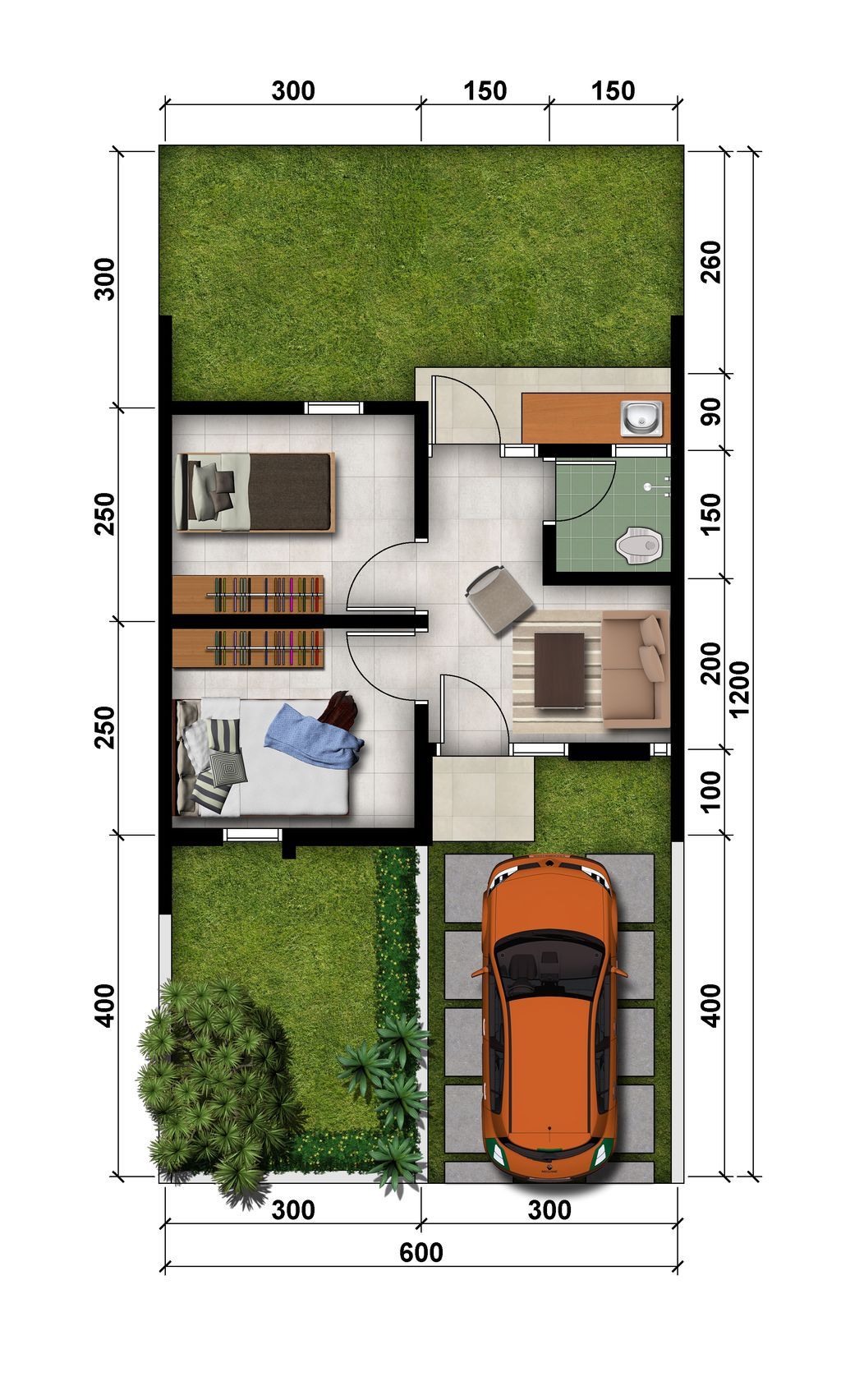 foto denah rumah tipe RS 27/98 perumahan MODERNLAND CILEJIT-MERATUS