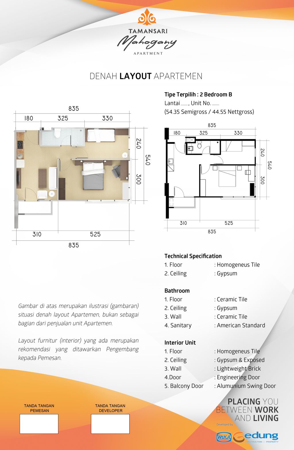 foto denah rumah tipe 2 Bedroom B perumahan TAMANSARI MAHOGANY APARTMENT