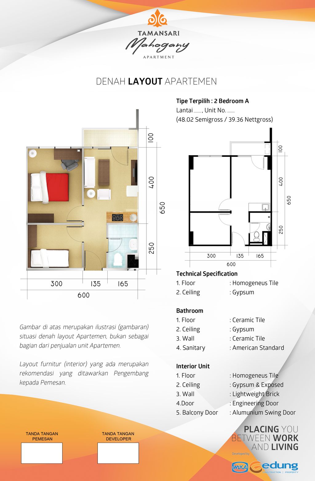 foto denah rumah tipe 2 Bedroom A perumahan TAMANSARI MAHOGANY APARTMENT