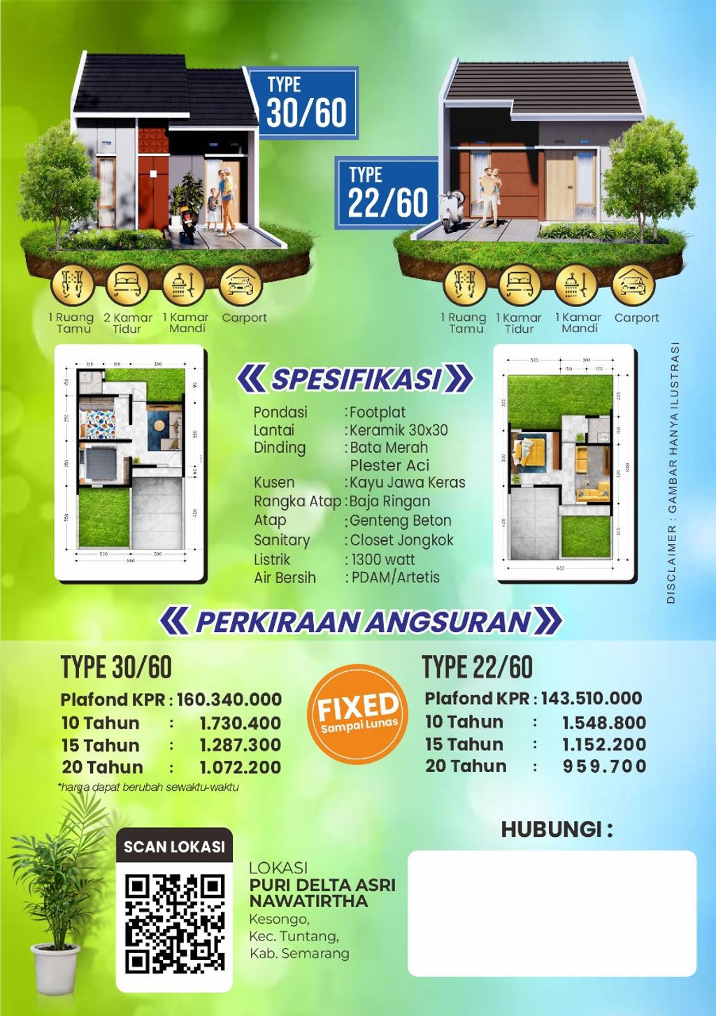 foto denah rumah tipe 30/60 perumahan PURI DELTA ASRI 10 NAWATIRTHA