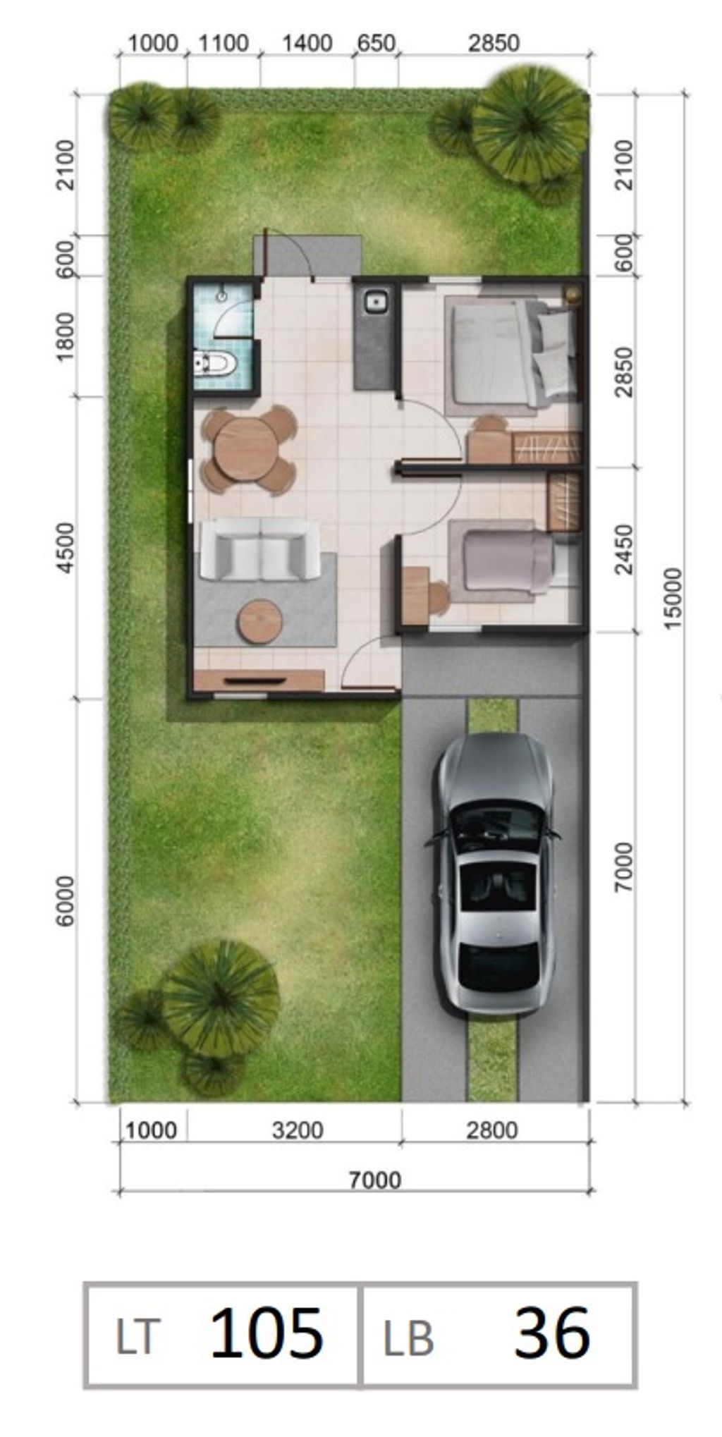 foto denah rumah tipe 36 perumahan Bukit Andara
