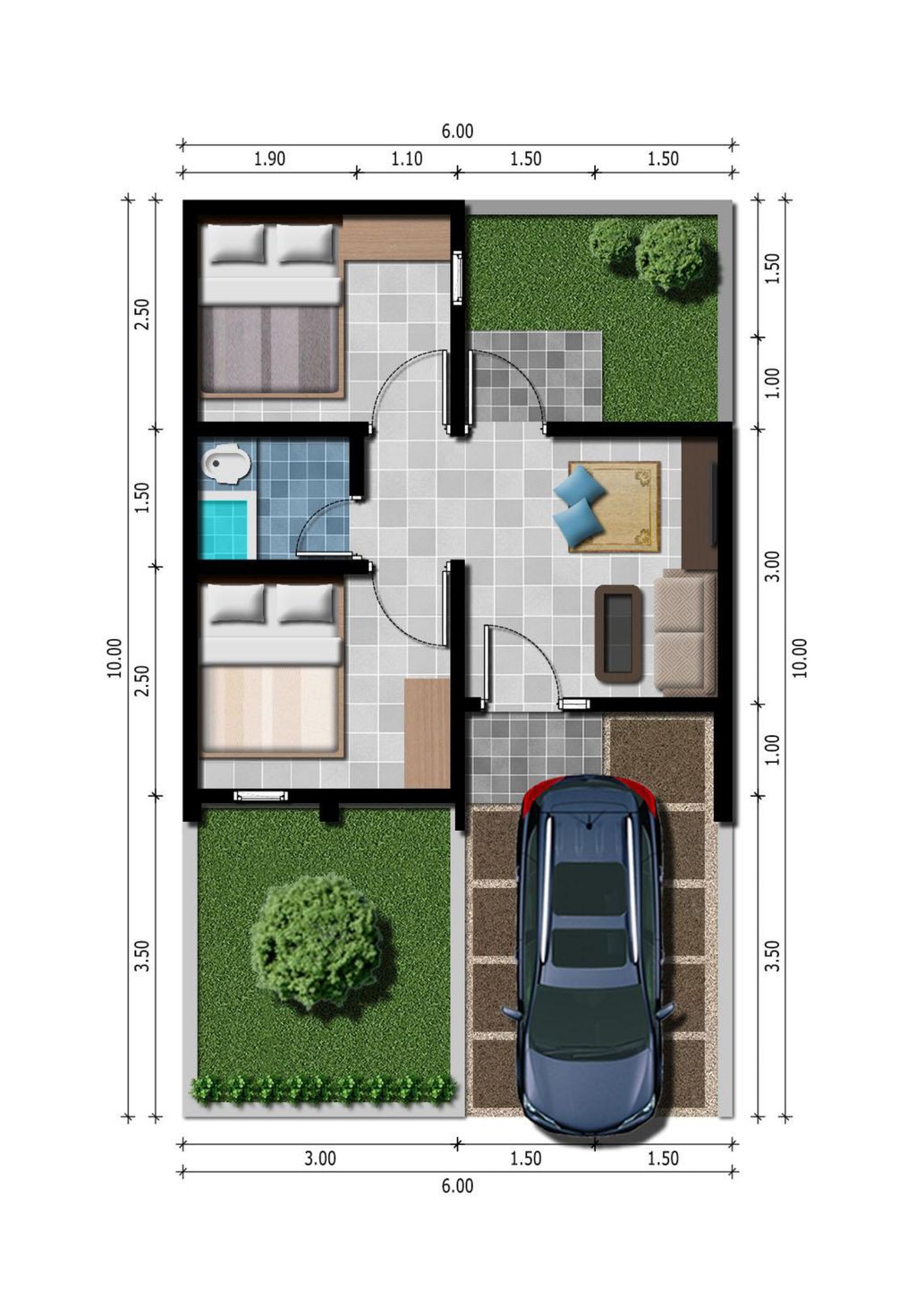 foto denah rumah tipe 30/66 perumahan Grand Royal Cerme