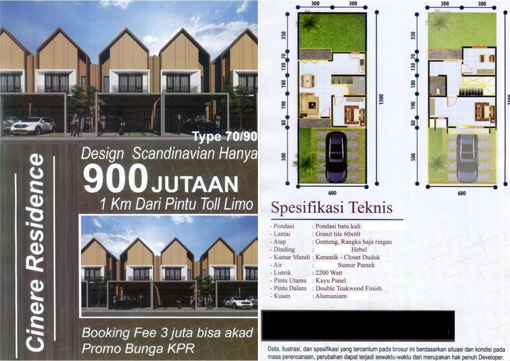 foto denah rumah tipe 36/110 perumahan CINERE RESIDENCE