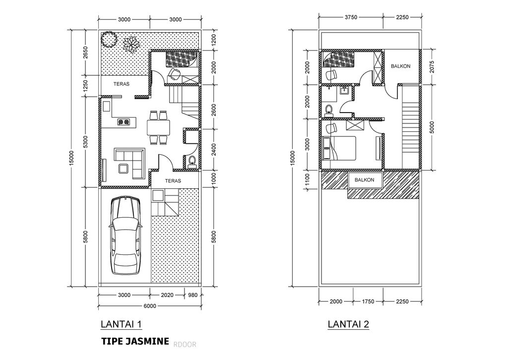 foto denah rumah tipe JASMINE-D-12A perumahan Penta Garden