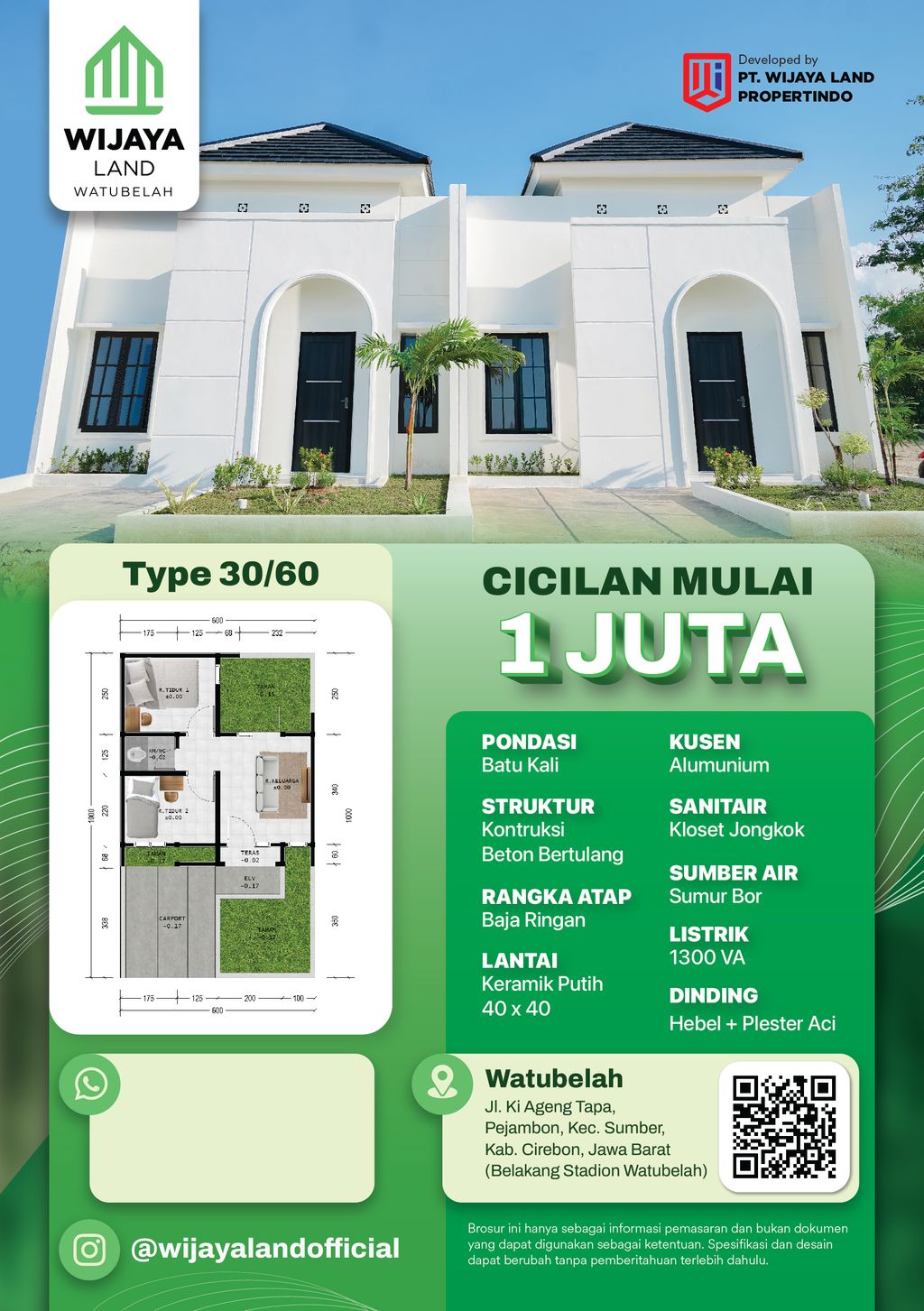 foto tampak rumah tipe WIJAYA perumahan WIJAYALAND WATUBELAH