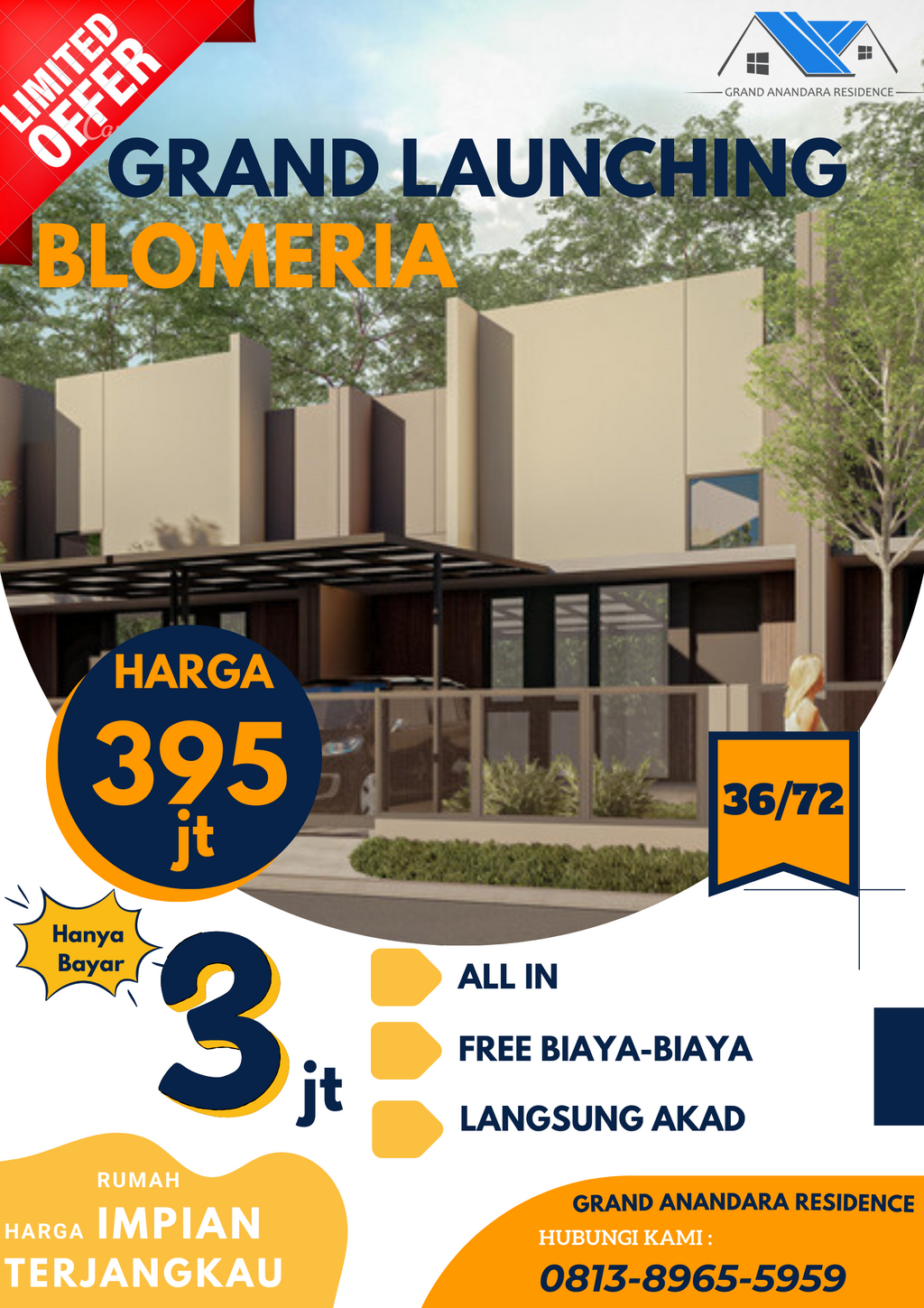 foto tampak rumah tipe 36/72 perumahan GRAND ANANDARA RESIDENCE