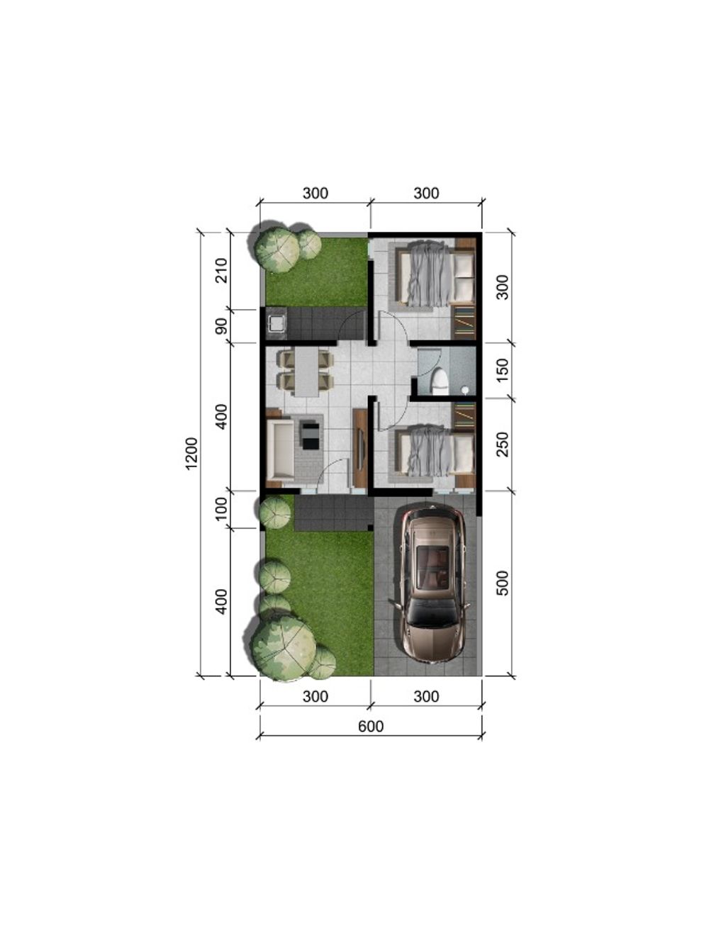 foto denah rumah tipe GARNET A (G9/51) perumahan CitraLand Tallasa City