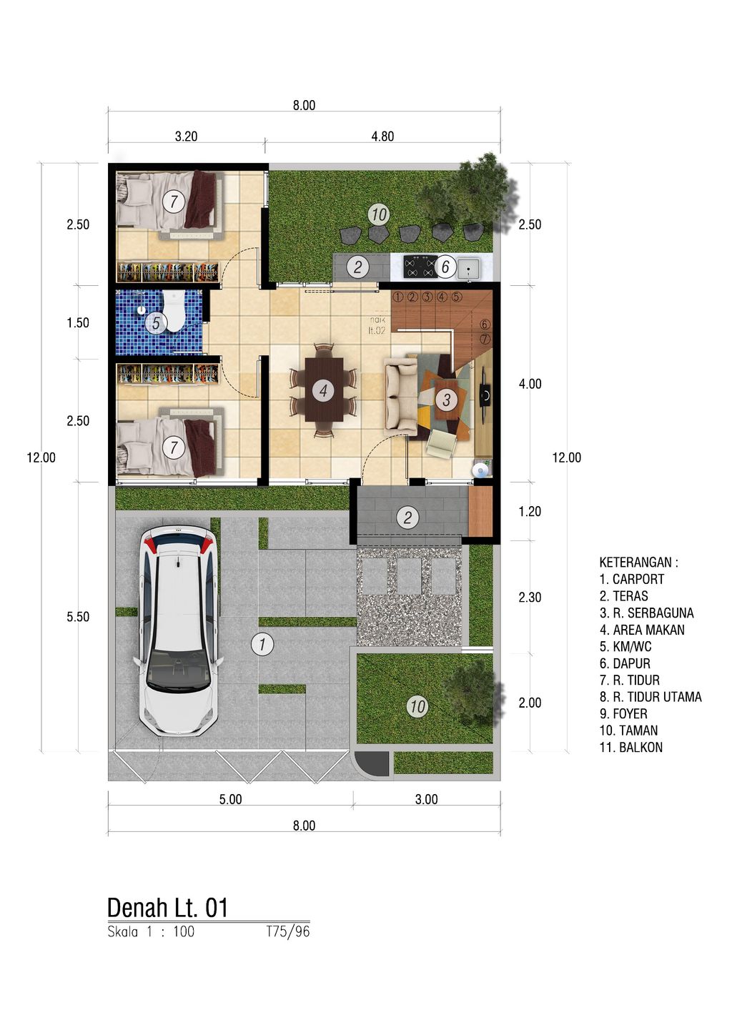 foto denah rumah tipe 75 perumahan REMBANGAN HILL RESIDENCE