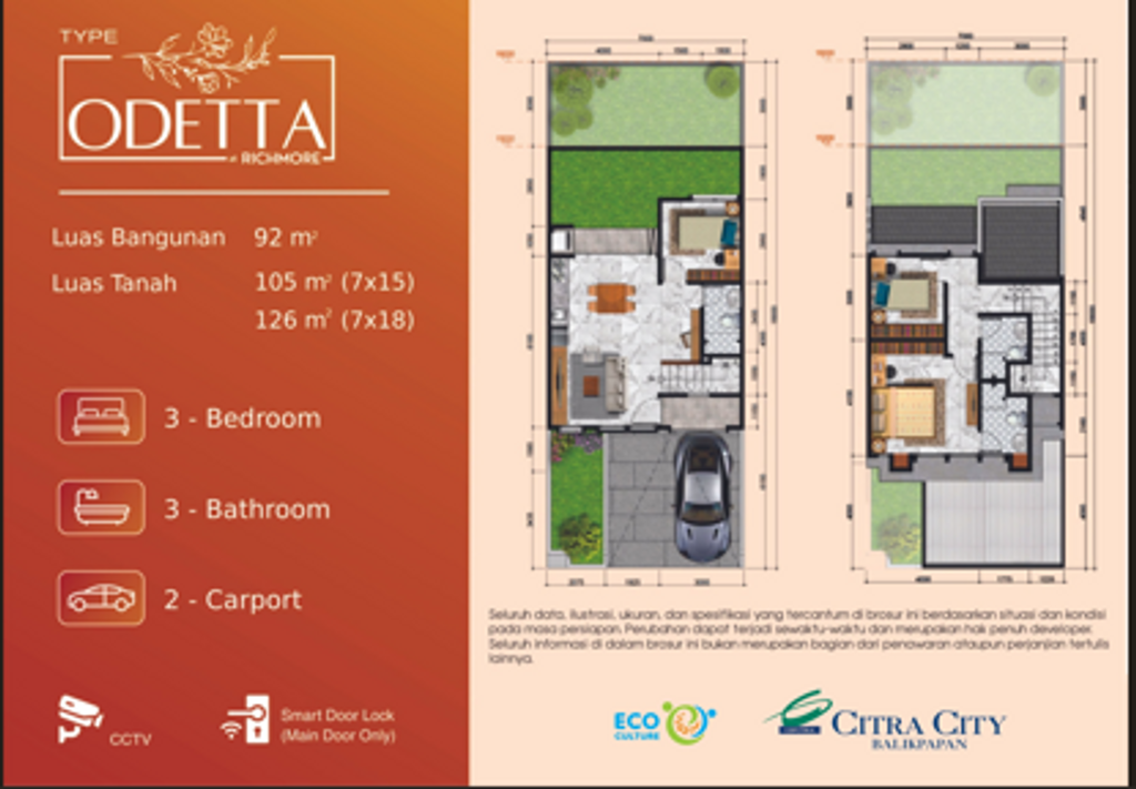 foto denah rumah tipe ODETTA STANDARD perumahan CITRA CITY BALIKPAPAN