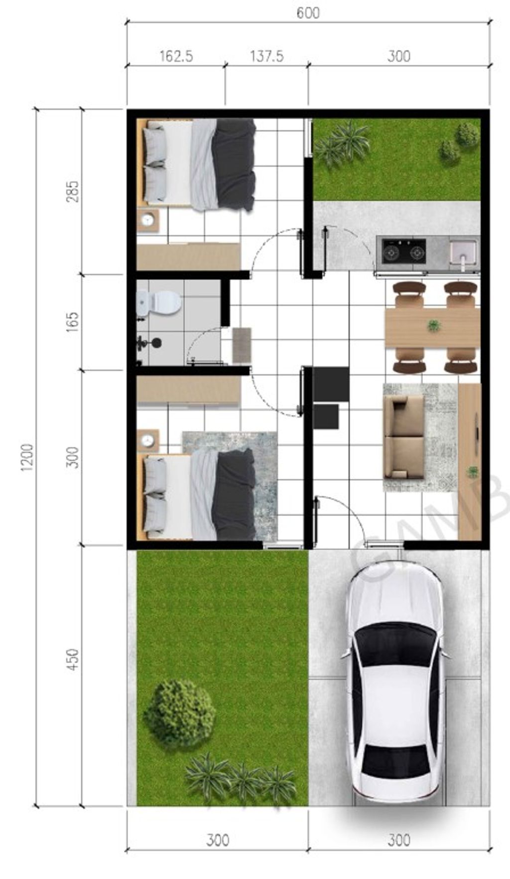foto denah rumah tipe 36/72 perumahan Cluster Nirwana Samesta Surodinawan Perumnas