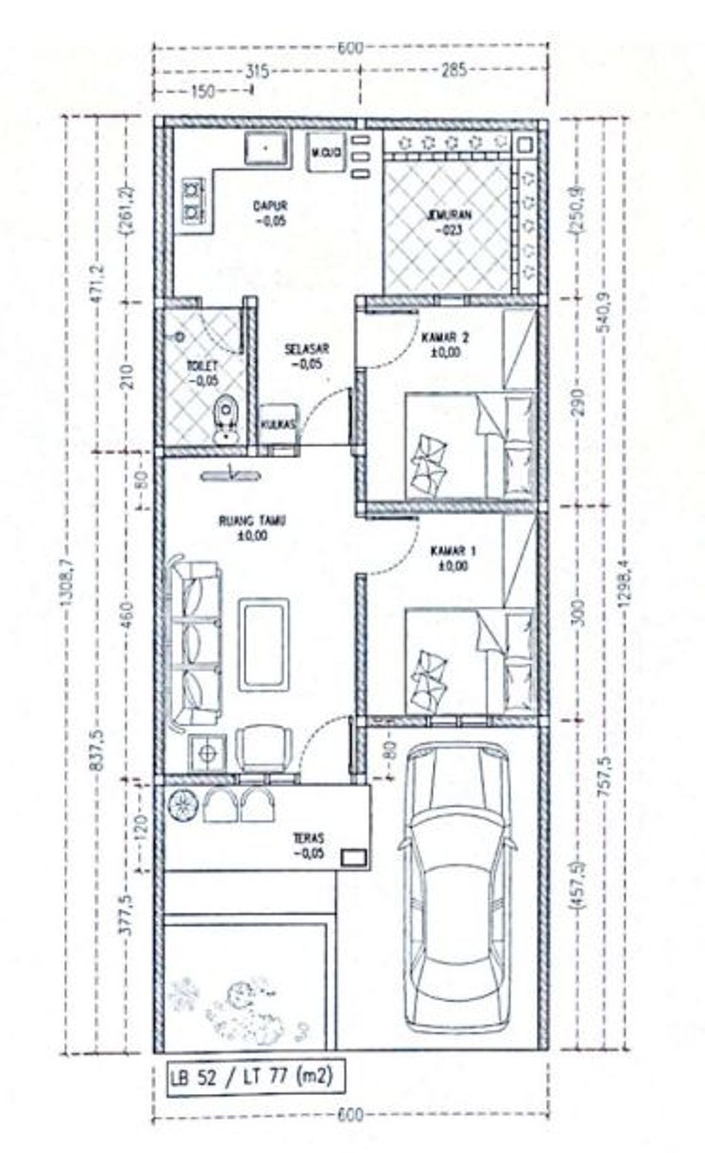 foto denah rumah tipe 52/77 perumahan SANTIKA LAND