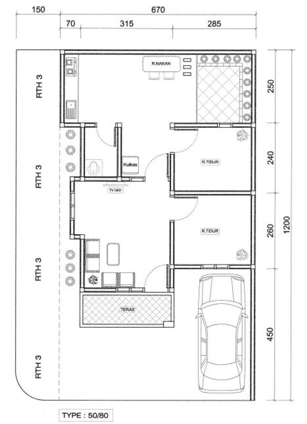 foto denah rumah tipe 50/80 perumahan SANTIKA LAND