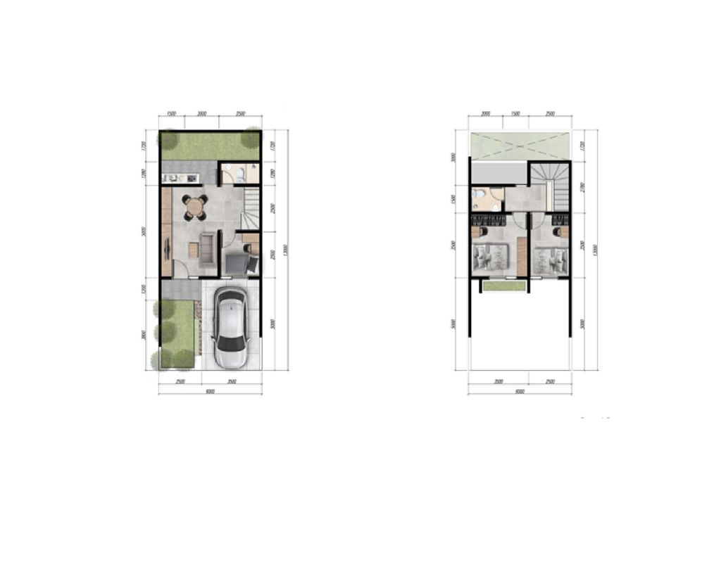 foto denah rumah tipe EVERGREEN E 05 01 perumahan GARDENS AT CANDI SAWANGAN (NEW)
