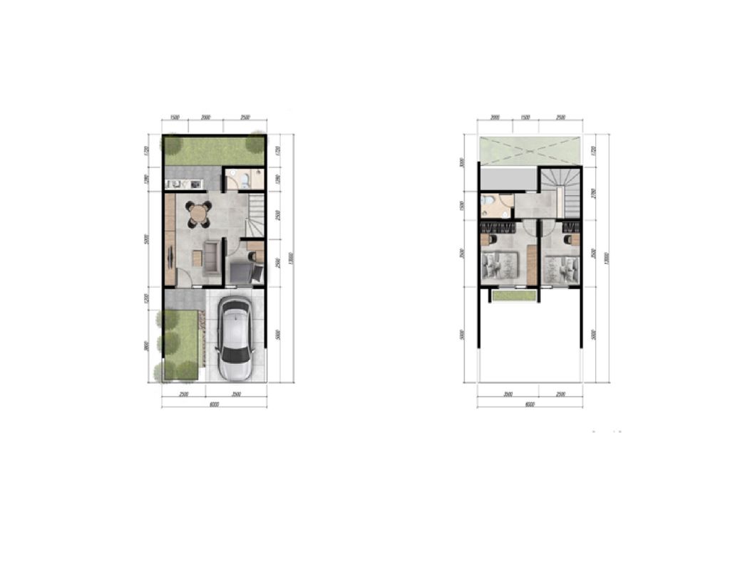 foto denah rumah tipe EVERGREEN E 03 23 perumahan GARDENS AT CANDI SAWANGAN (NEW)
