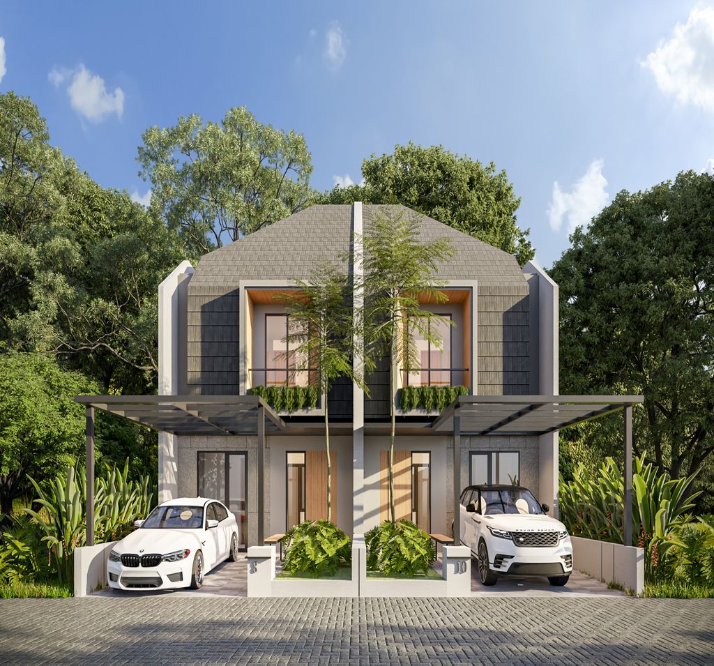 foto tampak rumah tipe EVERGREEN E 06 09 perumahan GARDENS AT CANDI SAWANGAN (NEW)