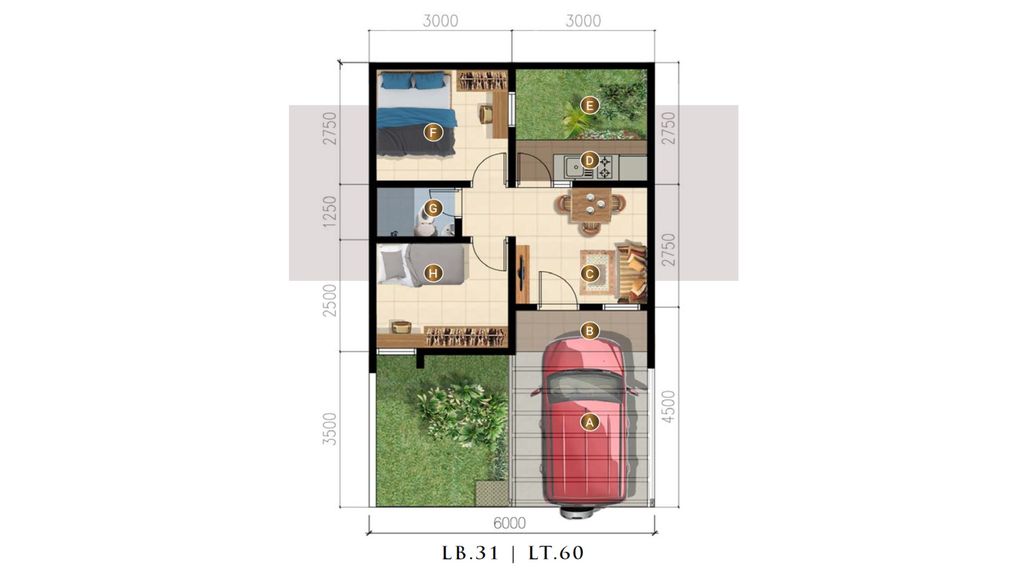 foto denah rumah tipe SUITE 31/60 (JUNI 24) perumahan GRAND TENJO RESIDENCE-OAKWOOD