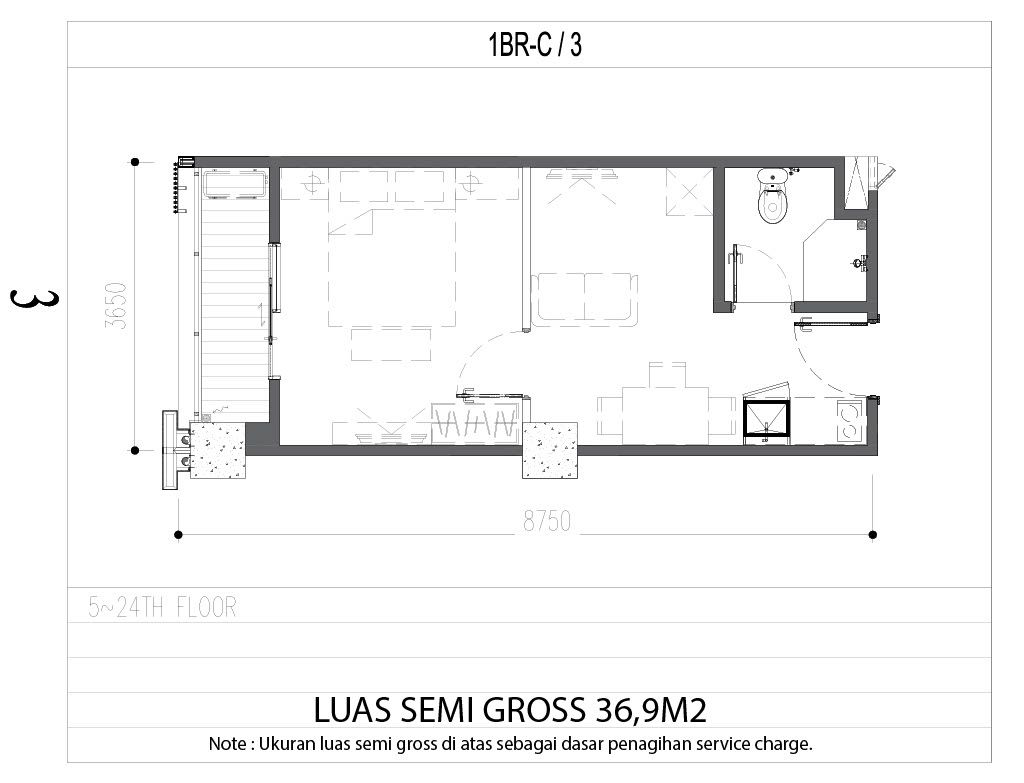 foto denah rumah tipe 1 BR C perumahan APARTEMEN ANWA RESIDENCE