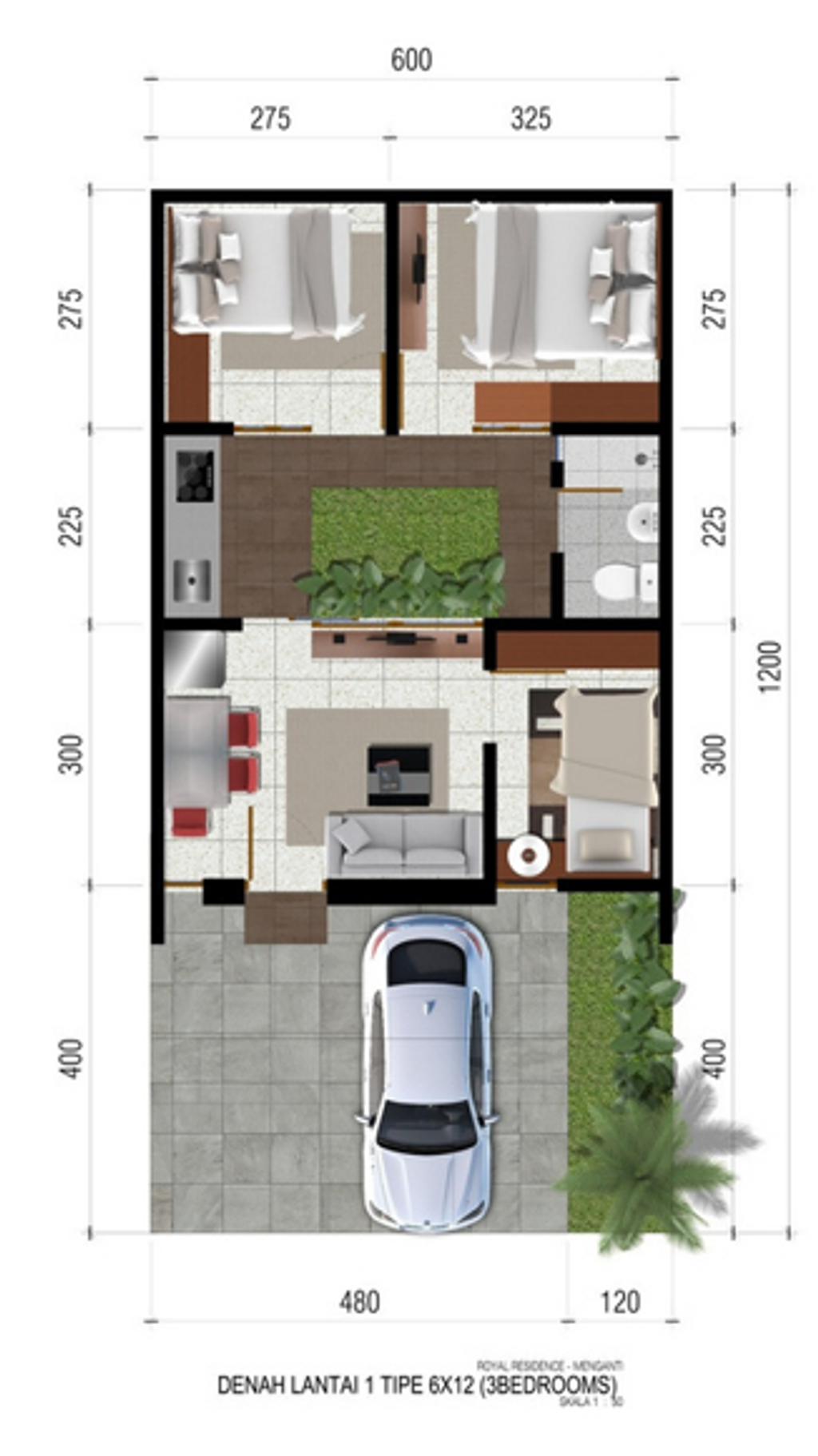 foto denah rumah tipe Daryl (3BR) perumahan ROYAL RESIDENCE MENGANTI