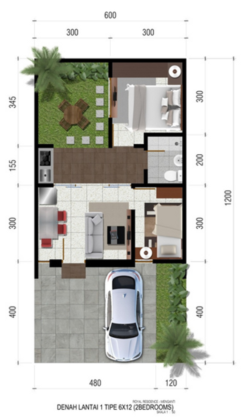 foto denah rumah tipe Daryl (2BR) perumahan ROYAL RESIDENCE MENGANTI
