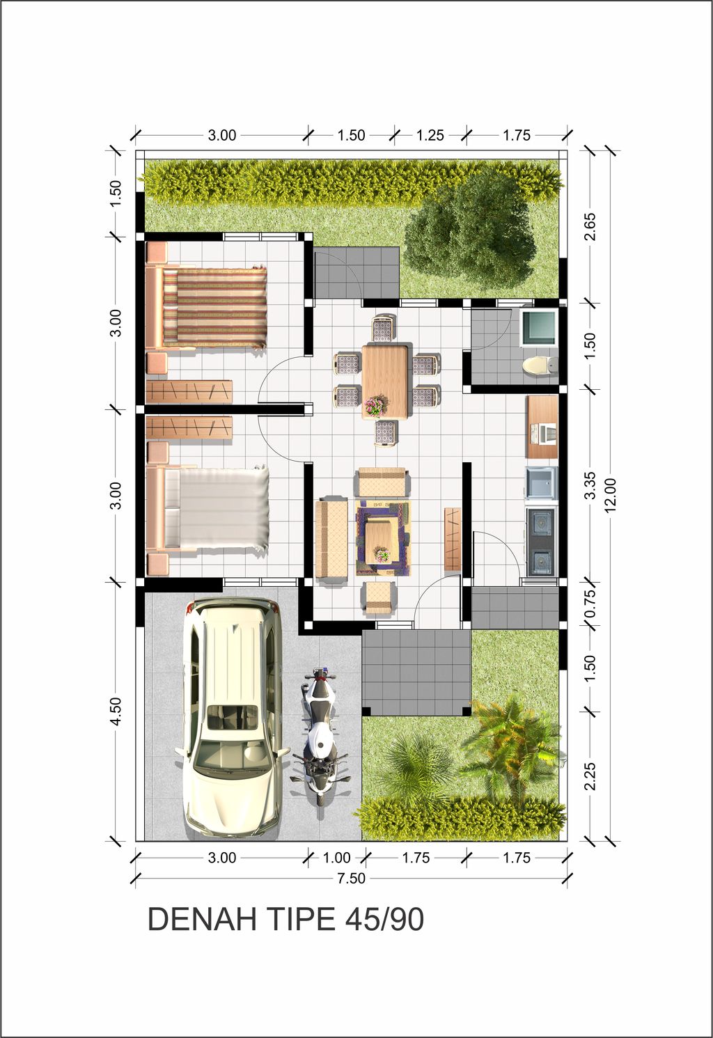 foto denah rumah tipe Neo Gladiol perumahan The Quality Riverside