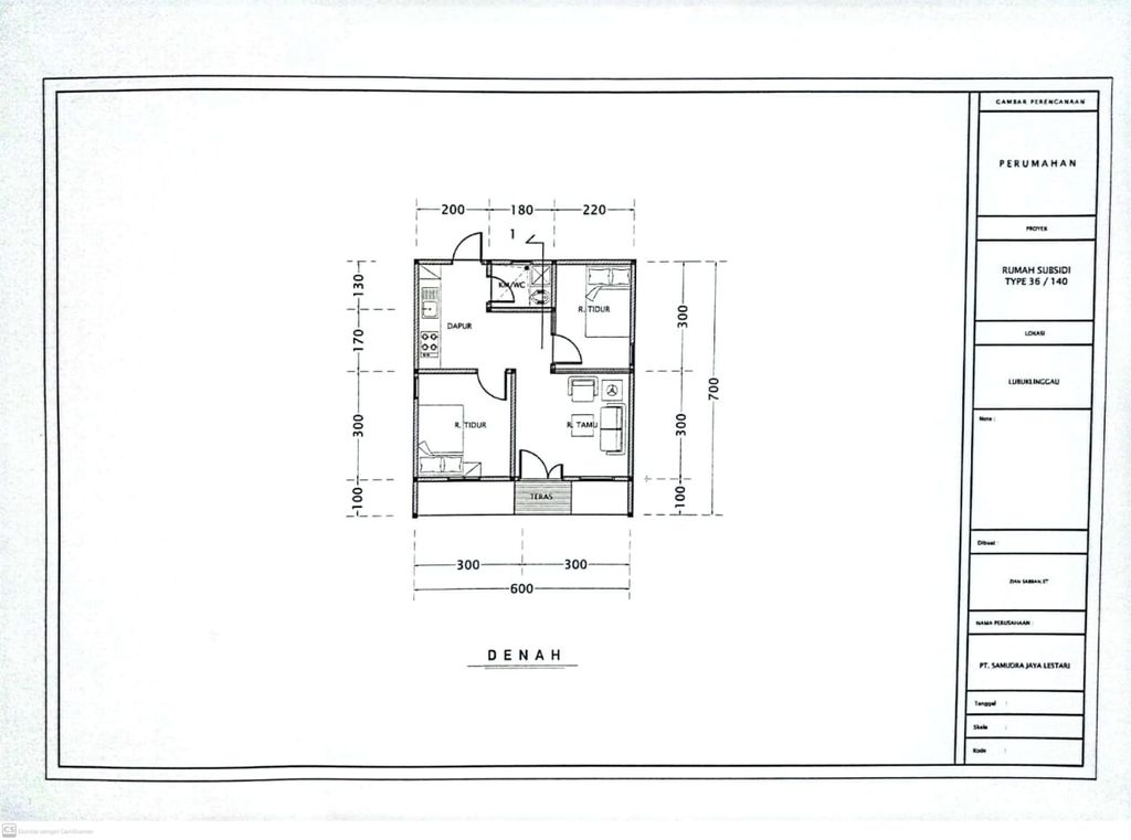 foto denah rumah tipe 36/140 perumahan Ezar Residence