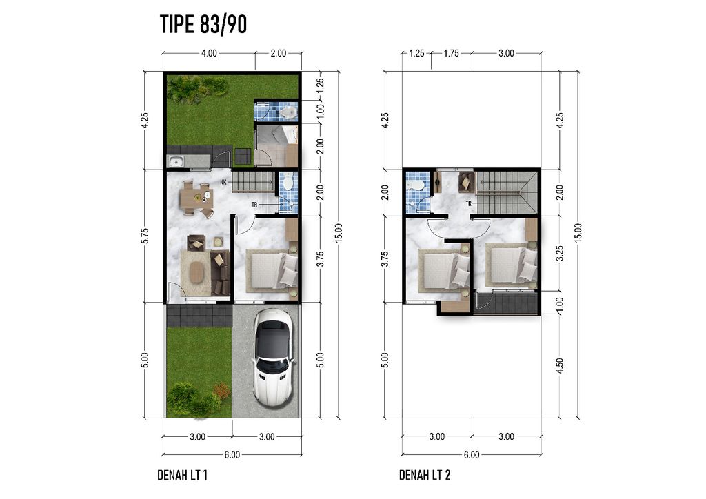 foto denah rumah tipe 83/90 perumahan PALM VILLE REGENCY
