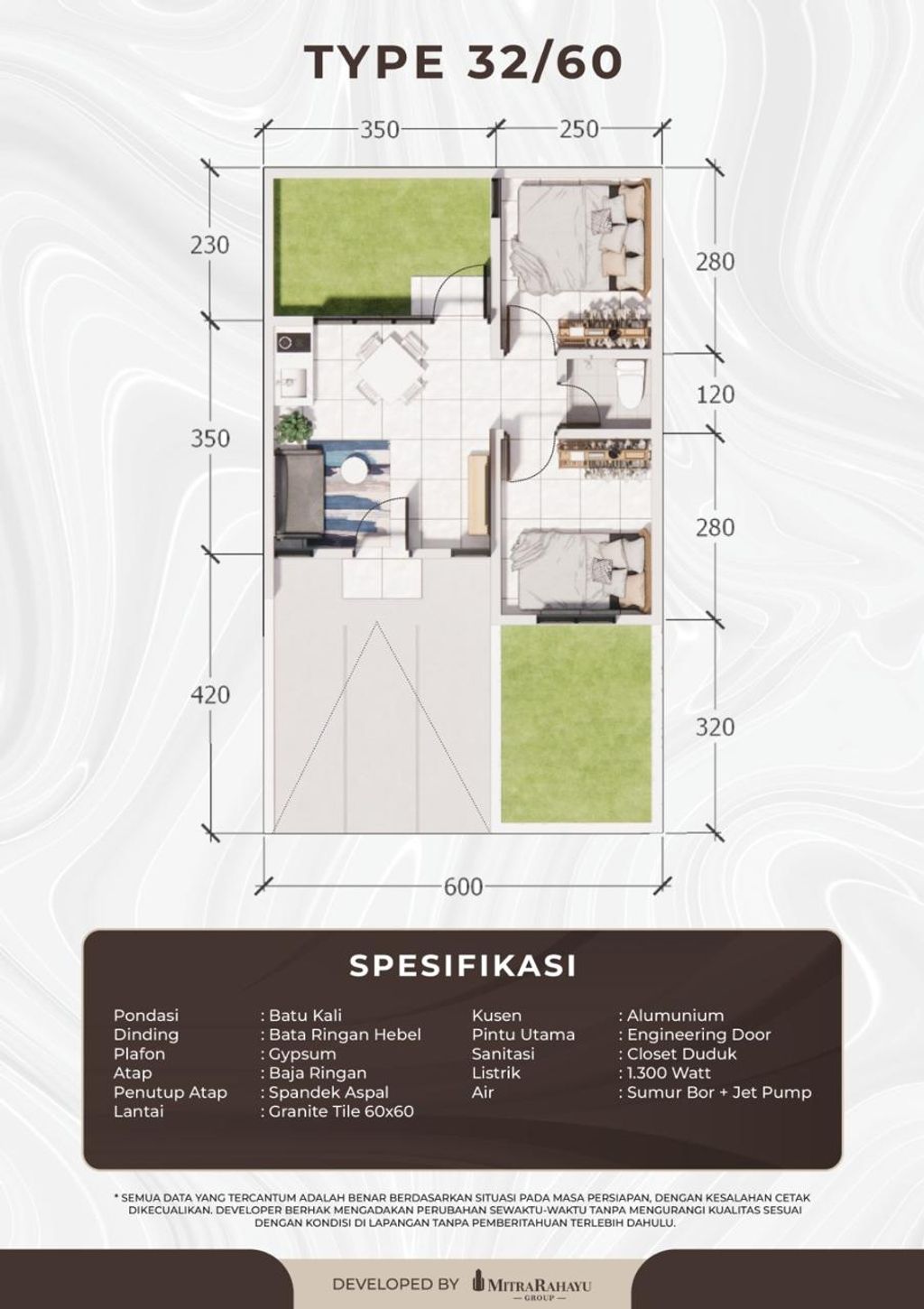 foto denah rumah tipe Rinjani perumahan Cluster Rinjani