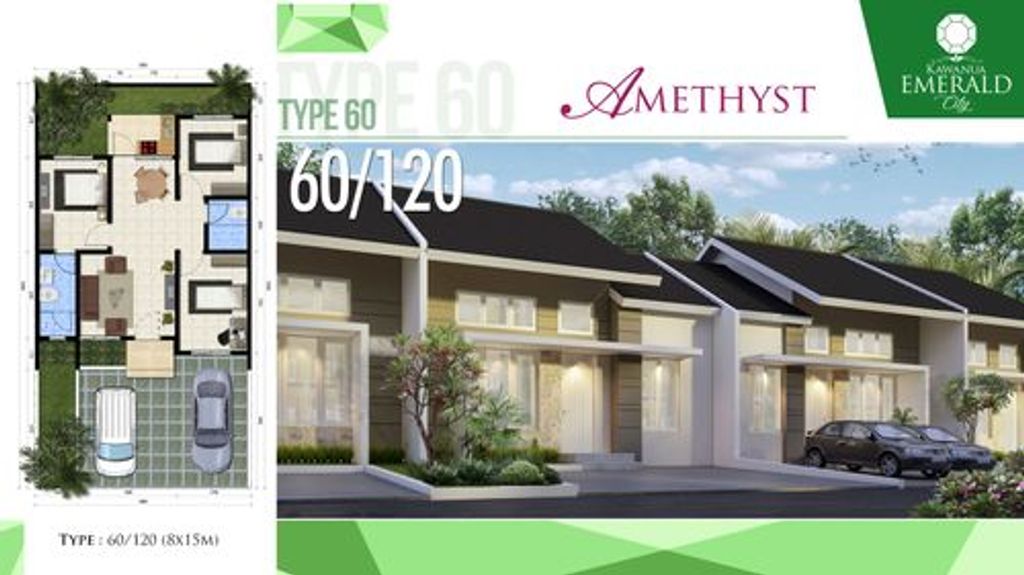foto tampak rumah tipe AMETHYST 60/120 perumahan Kawanua Emerald City Cluster Amethyst