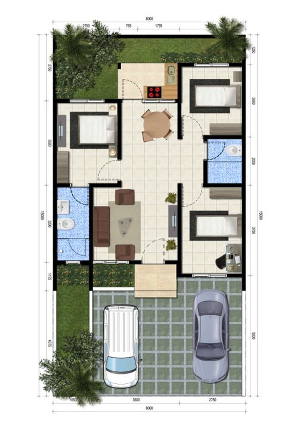 foto denah rumah tipe AMETHYST 60/120 perumahan Kawanua Emerald City Cluster Amethyst