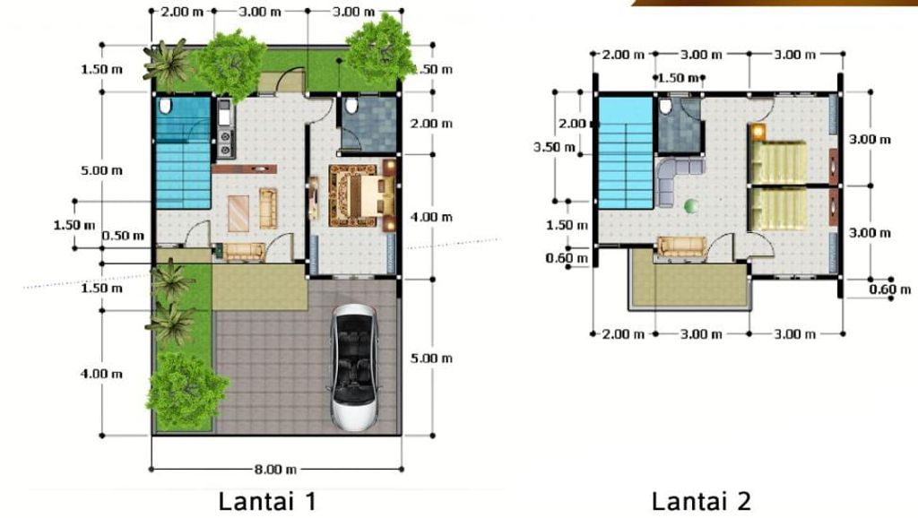 foto denah rumah tipe 80/107 800jt perumahan Central Park Kartasura