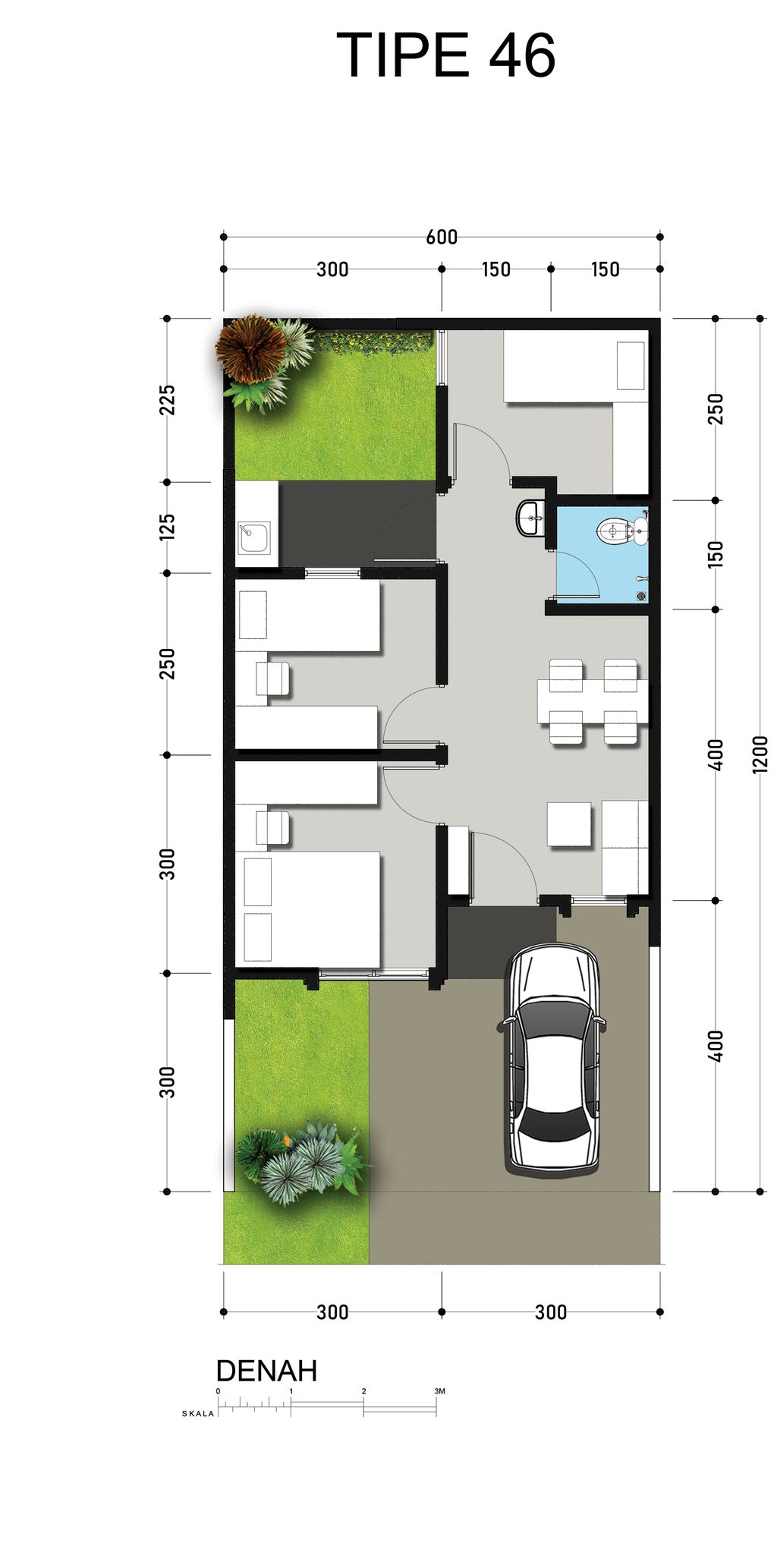 foto denah rumah tipe 46/72 East Windsor perumahan ROYAL GRANDE