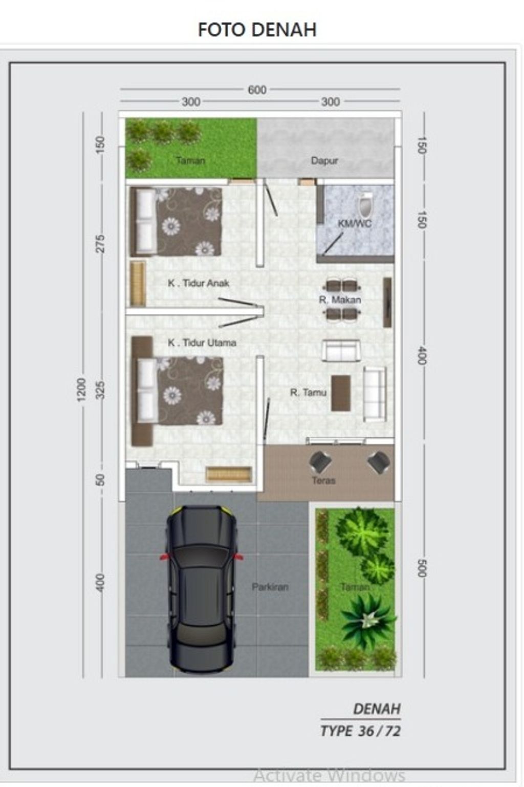 foto denah rumah tipe 36 perumahan AGHNIA RESIDENCE BARUA