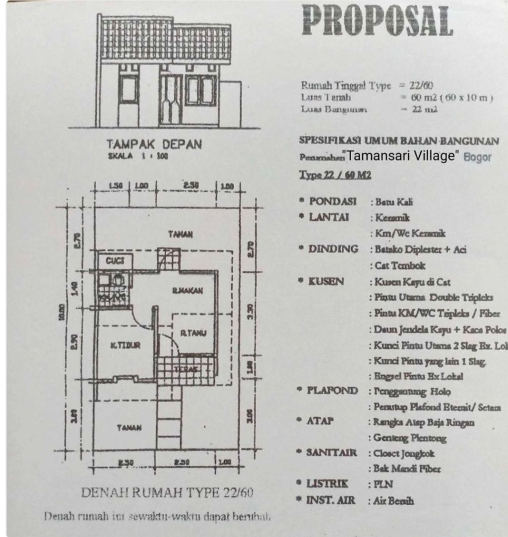 foto denah rumah tipe 22/60 perumahan Tamansari Village