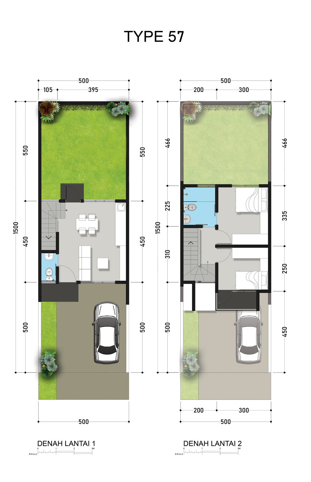foto denah rumah tipe 57/75 perumahan ROYAL SPRING 1 TAHAP 2